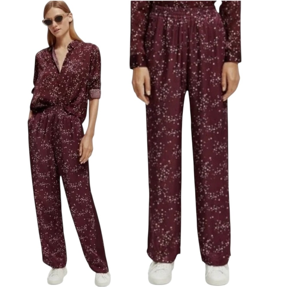 NWT‎ Scotch & Soda Silky Satin Gia Wide Leg Pull On Trousers Size 32 Large $178